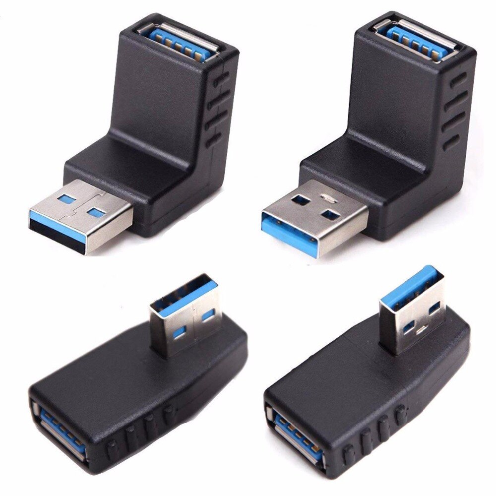 Acopladores adaptadores USB 3,0 de 90 grados, macho a hembra, 4 unidades (izquierda, derecha, arriba, abajo)