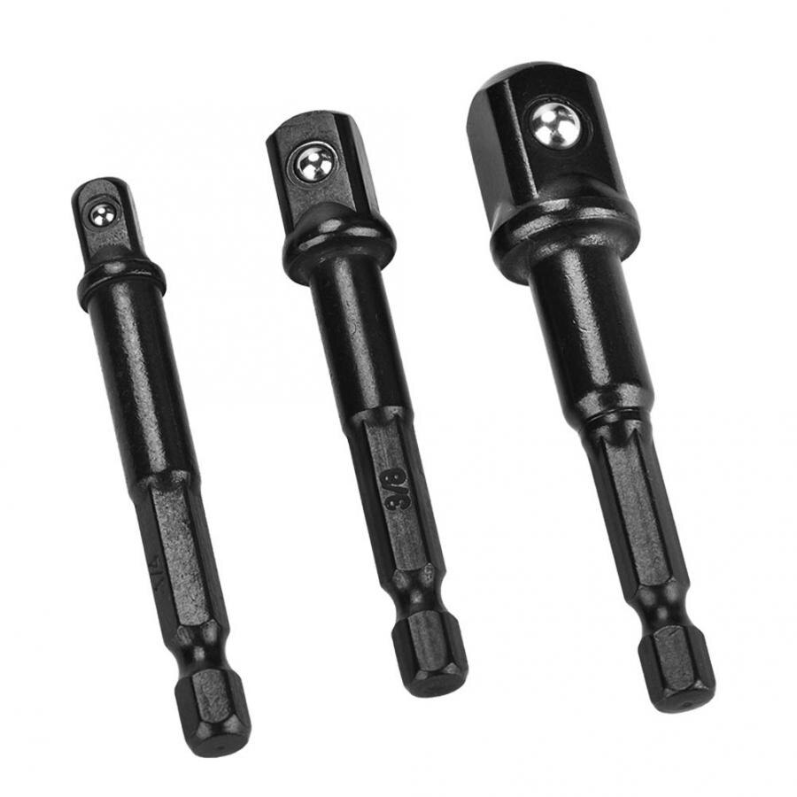 3 stk nøgletype borestykke adapter 1/4 sekskantet skaft  to 1/4 3/8 1/2 firkantet borehoved