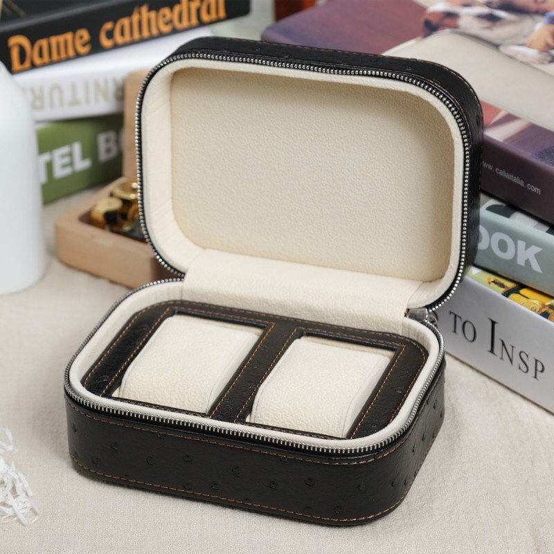 Lederen Horloge Doos Verpakking Heren Reizen Horloge Case Horloge Organizer Box Met Rits Mannen Grid Horloges Doos