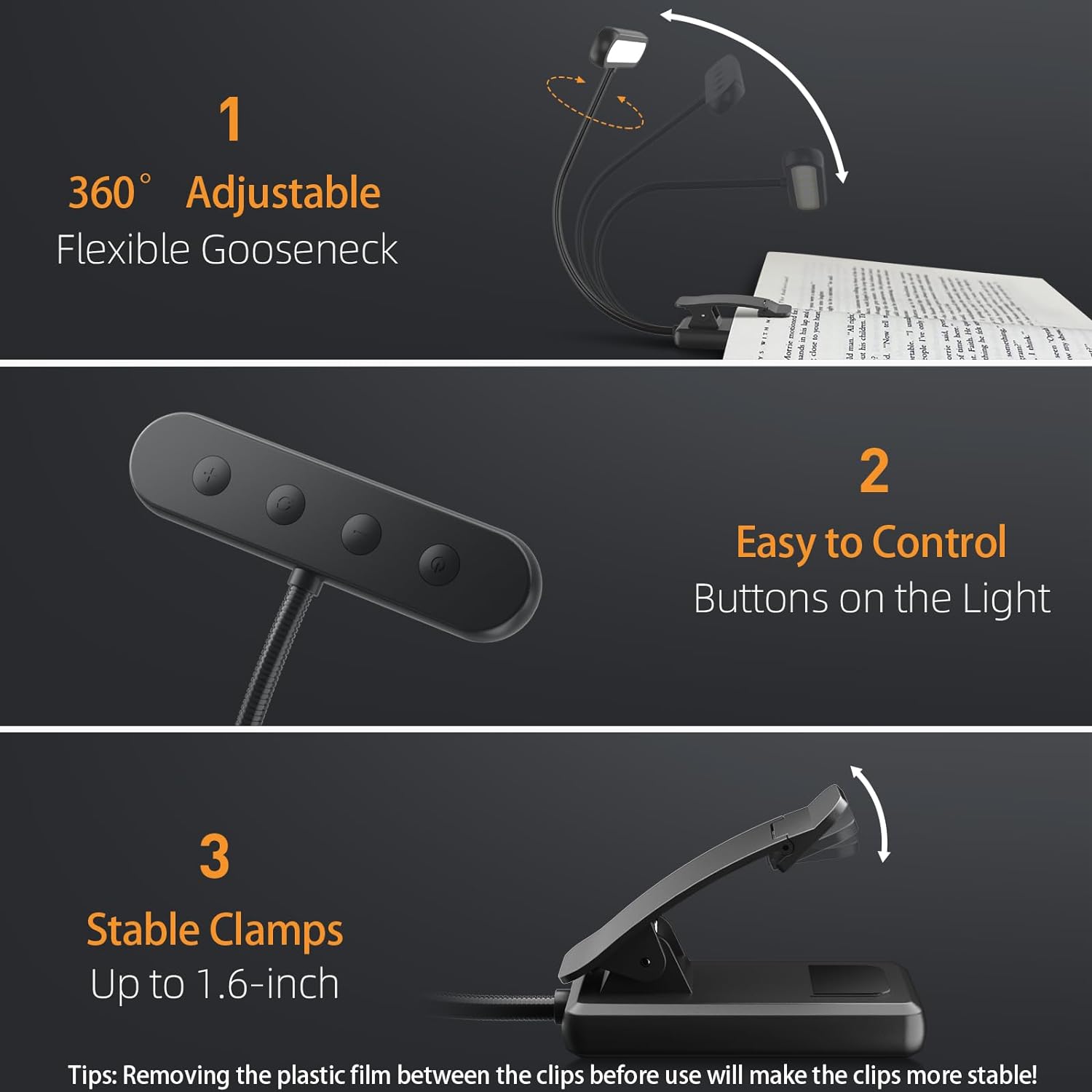 Oogzorgend Clip-on leesboeklicht 3 kleuren 10 helderheid USB oplaadbaar Flexibel clip voor pianolamp Bladmuziek lezen