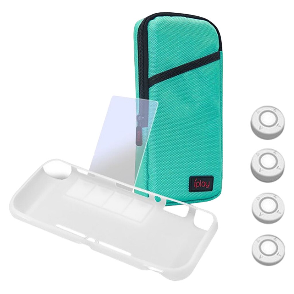 For NS Switch Lite Accessories Hard Case+4 caps+Glass film+TPU Cover Case Protector hard zipped case for gamers: Blue 