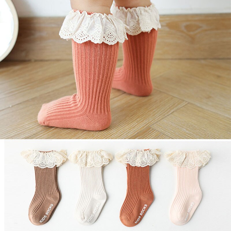 Bebé Calcetines para niños y niñas hasta la rodilla largo suave de encaje de algodón de los niños del bebé calcetines bebé niña calcetines de 0 a 3 años/
