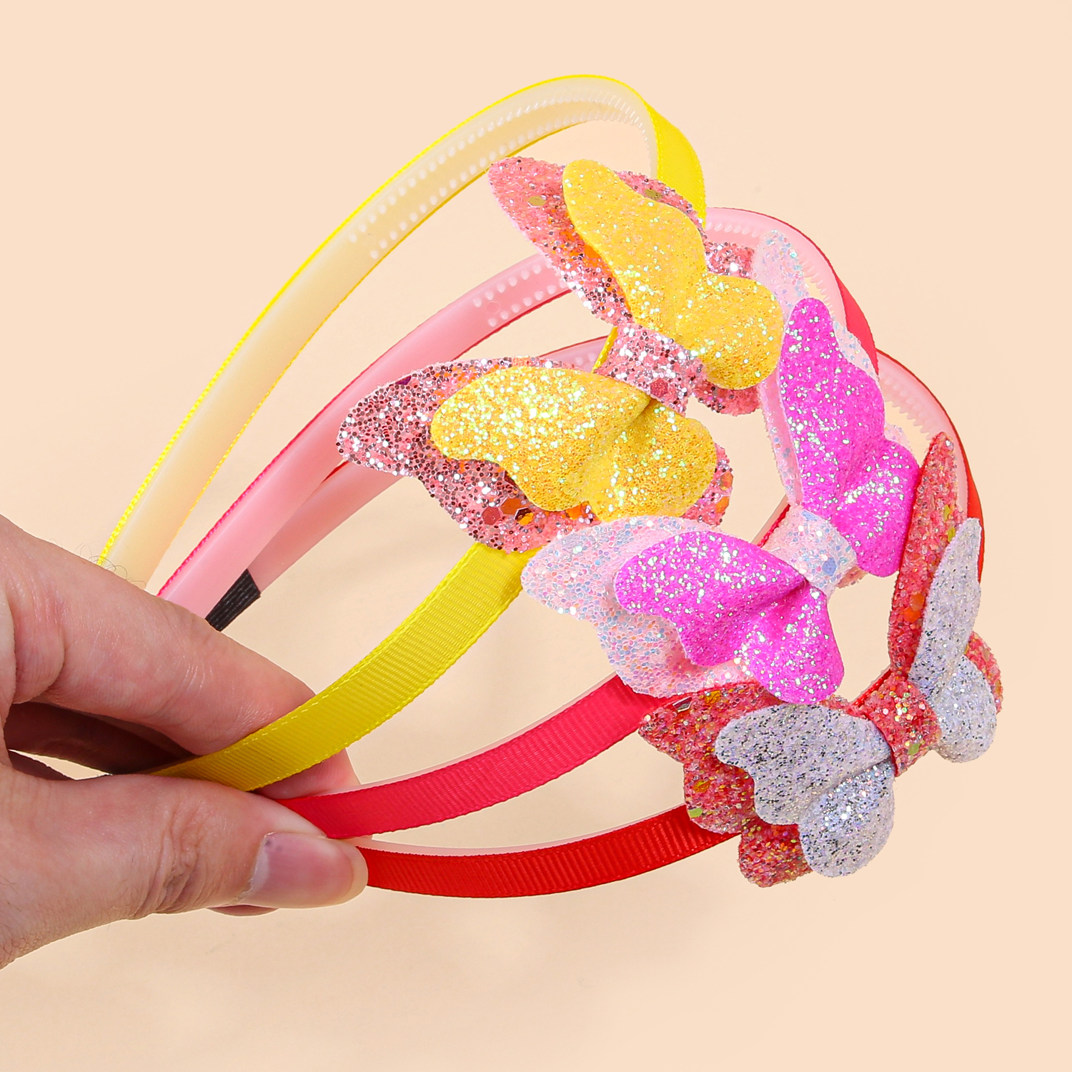 3 uds. Diademas con lazo para el pelo con purpurina para niñas y niños, diademas de plástico con lazos de mariposa brillantes, accesorios para el cabello para niños: Lavanda