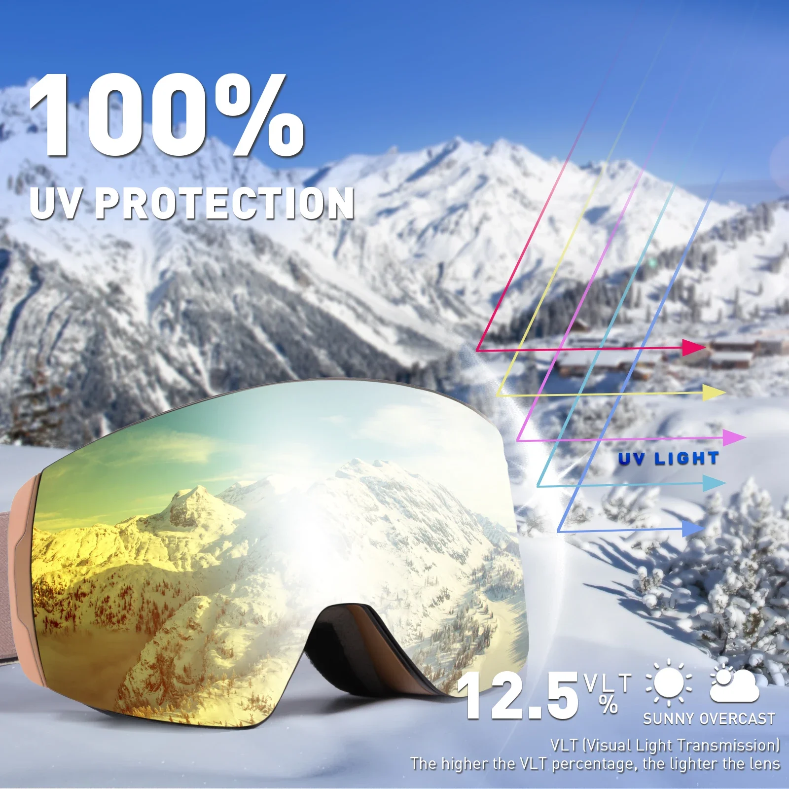 Kapvoe-Ski Goggles Snowboarding Goggle Snow Skiing Mask for Men Women Anti-Fog Lens Kit UV400 Protection Snowmobile Glasses