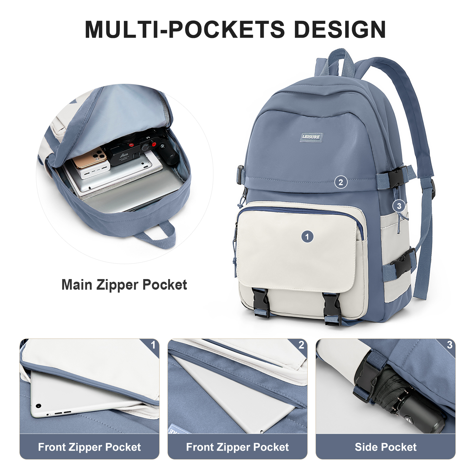 Waterproof Laptop Backpack for School Kawaii Solid Color Girls Boys Nylon Backpack Lightweight Travel School Bag Daypack
