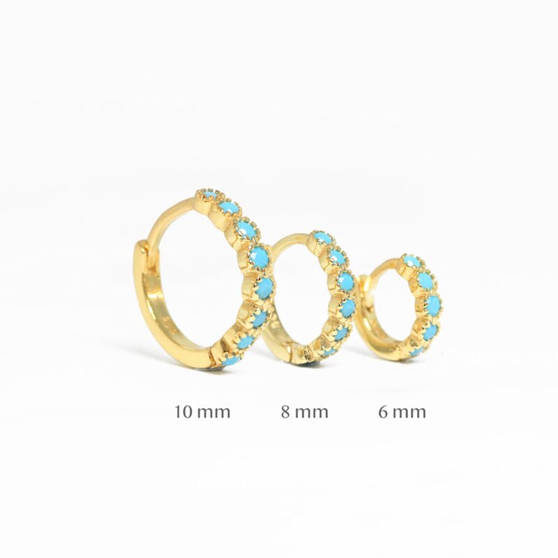 2020 rotondi del Cerchio Degli Orecchini 925 Sterling Argento Huggies Pendientes Turchese CZ Piercing Orecchino ad anello Per Le Donne Della Ragazza Belle Jewellry: G1 / 10mm