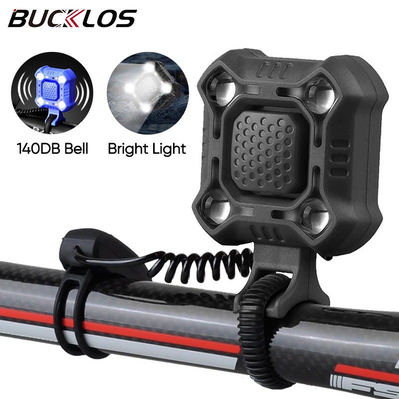 BUCKLOS 2 In 1 Fietsbel 140db Fietshoorn Fietsbel Ring Elektrische USB Oplaadbare Fietslicht Koplamp Fietsaccessoires