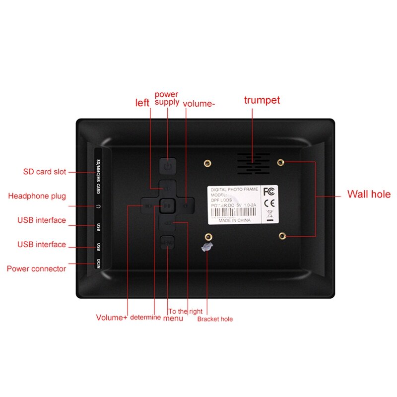 -7 Inch 800X480 Hd Digitale Fotolijst 16:9 Groot Scherm Elektronische Foto Video Zwart