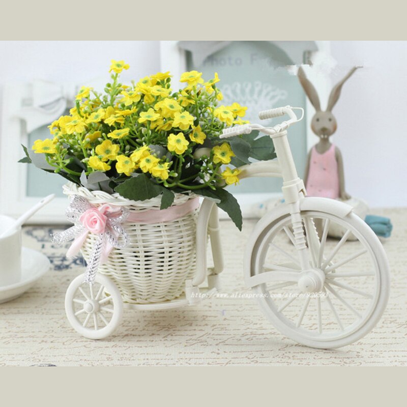 Rotting cykel vas med siden blommor färgglada mini ros blomma bukett tusensköna konstgjorda blommor för hem bröllop dekoration: B05