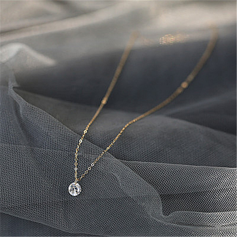 Softpig ægte 925 sterlingsølv vedhæng halskæde rund krystal fine smykker til kvinder romantisk engagement tilbehør: Rose guld
