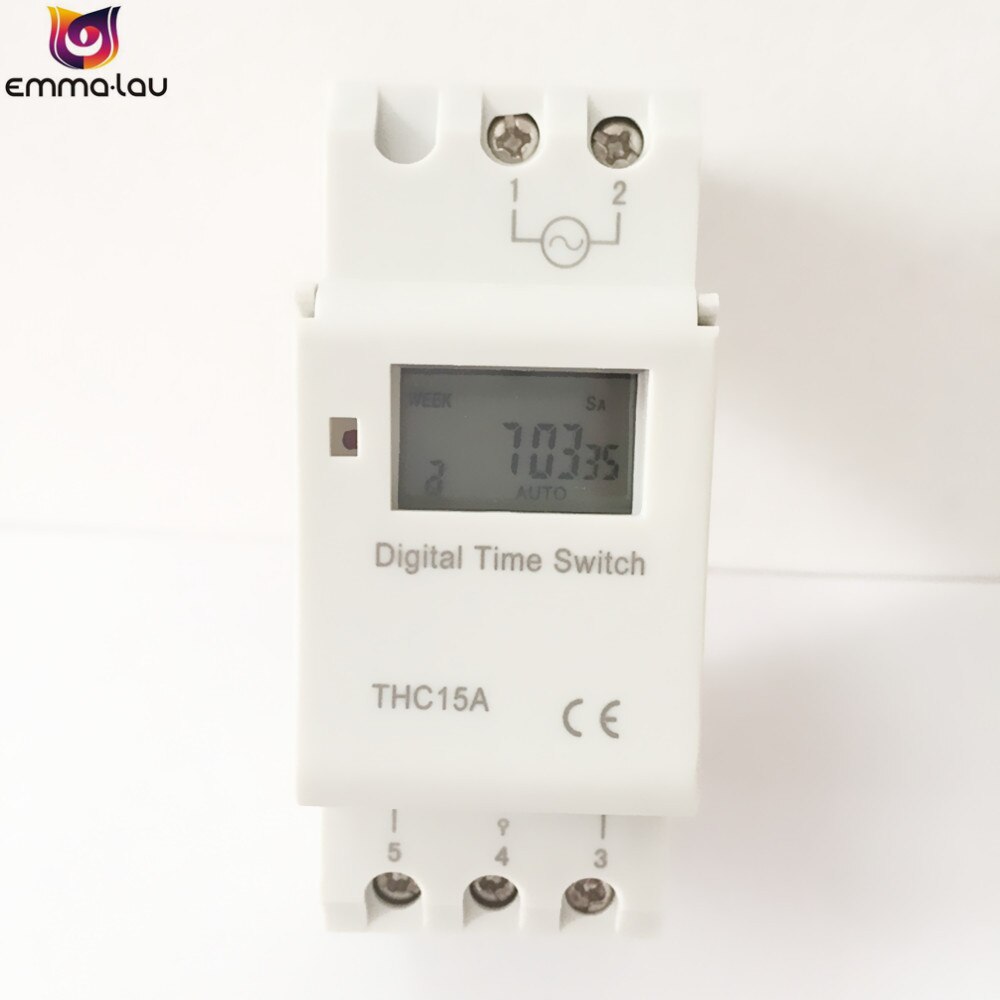 Electronic Daily Weekly 7 Days Programmable Timer 220V AC Digital LCD Auto 16 On/Off Relay DIN Rail Timer Switch THC15A