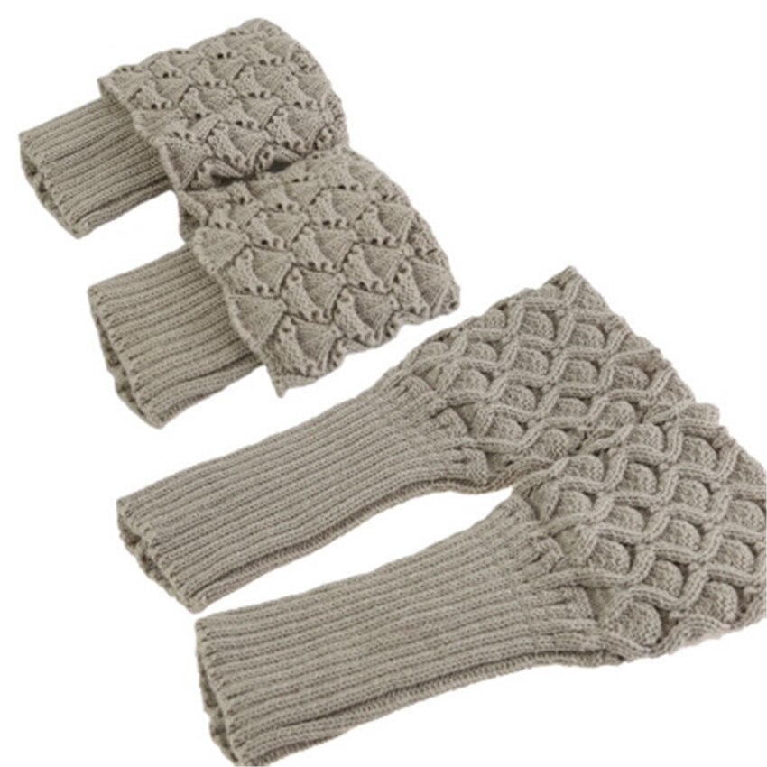 Leg Warmers Women Warm Knee High Winter Knit Solid Crochet Leg Warmer Socks Warm Boot Cuffs Beenwarmers Socks: Beige