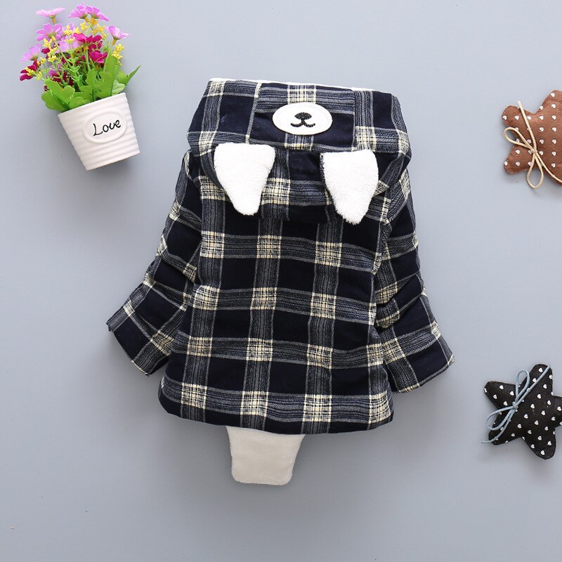 Herfst Winter Baby Jongens Warme Jassen Peuter Meisjes Mode Katoenen Plaid Dikke Jas Voor Kinderen Jongen Meisje Fluwelen Hooded Bovenkleding