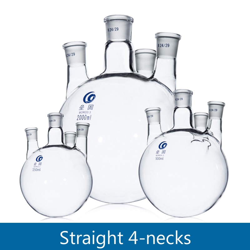 Straight 4-Halzen Labratory Kolf Reactor Ronde Bodem Thicked Borosilicaatglas Reactie Kolf