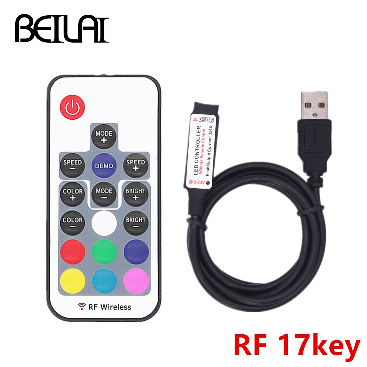 Mando a distancia DC 5V USB controlador RGB LED Mini 3 Llaves regulador/24 teclas IR/17 teclas RF Control remoto inalámbrico USB RGB tira de luz LED
