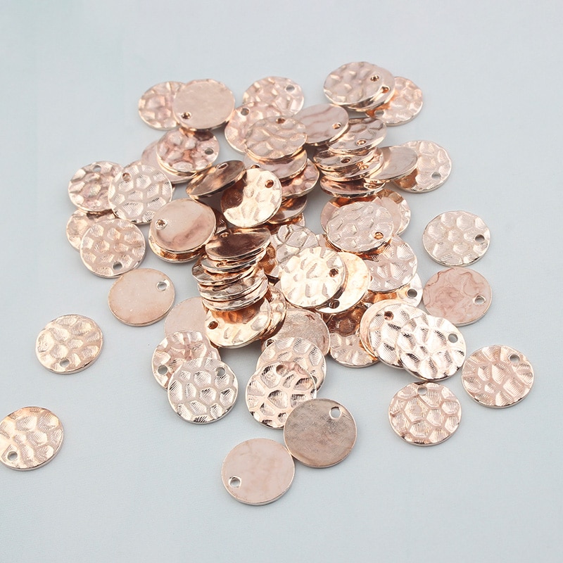 40pcs Raw Brass Gold/Rose Gold 10mm Round Hammered Charms Pendant For DIY Earrings Jewelry Findings Making