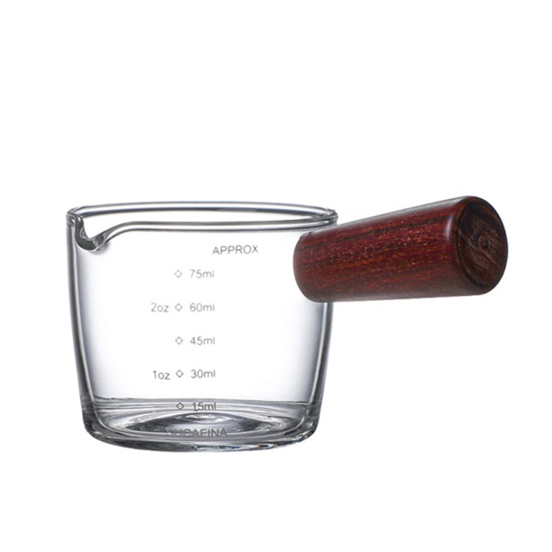 1 Piece Single Spout Measuring Triple Pitcher Milk Cups with Wood Handle 50/70ML Espresso Shot Glasses Parts &amp