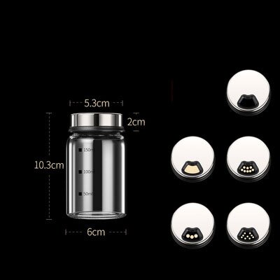 Organizador para sal y pimienta, azúcar, hierbas, tarros de vidrio para especias, condimentos de cocina, agitador de alimentos para cereales, dispositivo doméstico con medida: 150ml