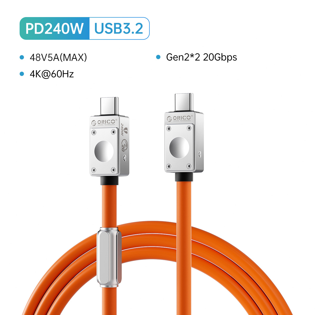 ORICO Cable USB4 240W Cable de silicona PD USB C línea de datos Cable de carga rápida Thunderbolt 3 8K para tableta portátil Samsung MacBook: Verde / <=0,5 m