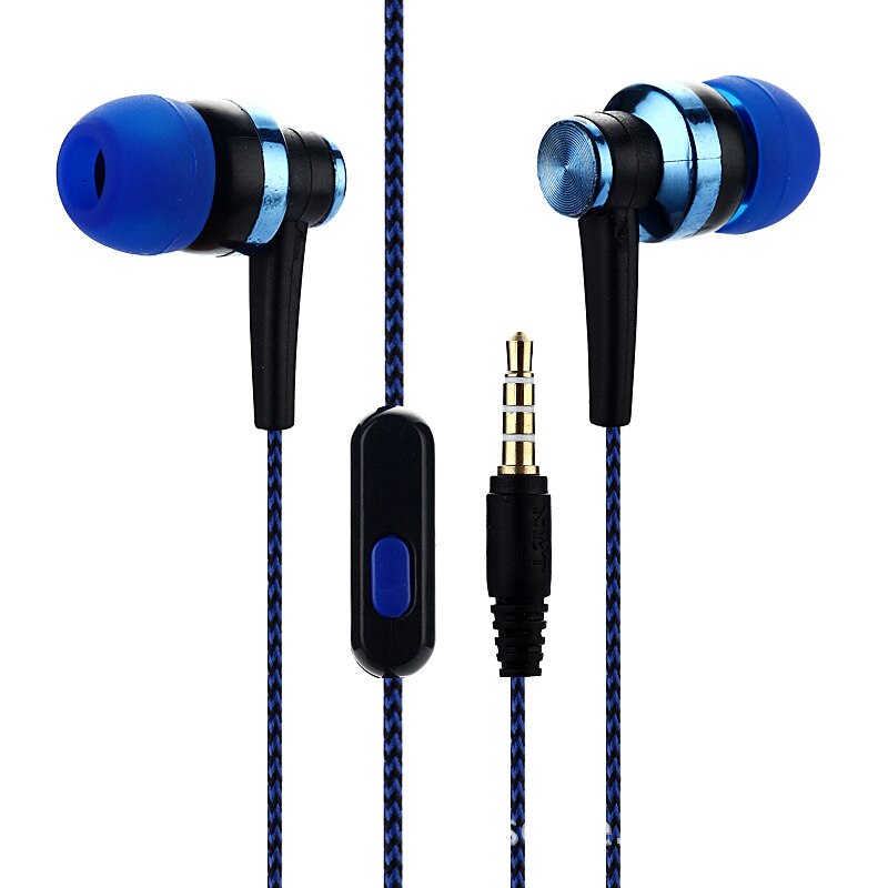 Mobiele Telefoon Met Tarwe Draad Oortelefoon In-Ear Gevlochten Bedrading Cord Universele Muziek Subwoofer Hoofdtelefoon Voor Xiaomi Huawei Samsung: blue