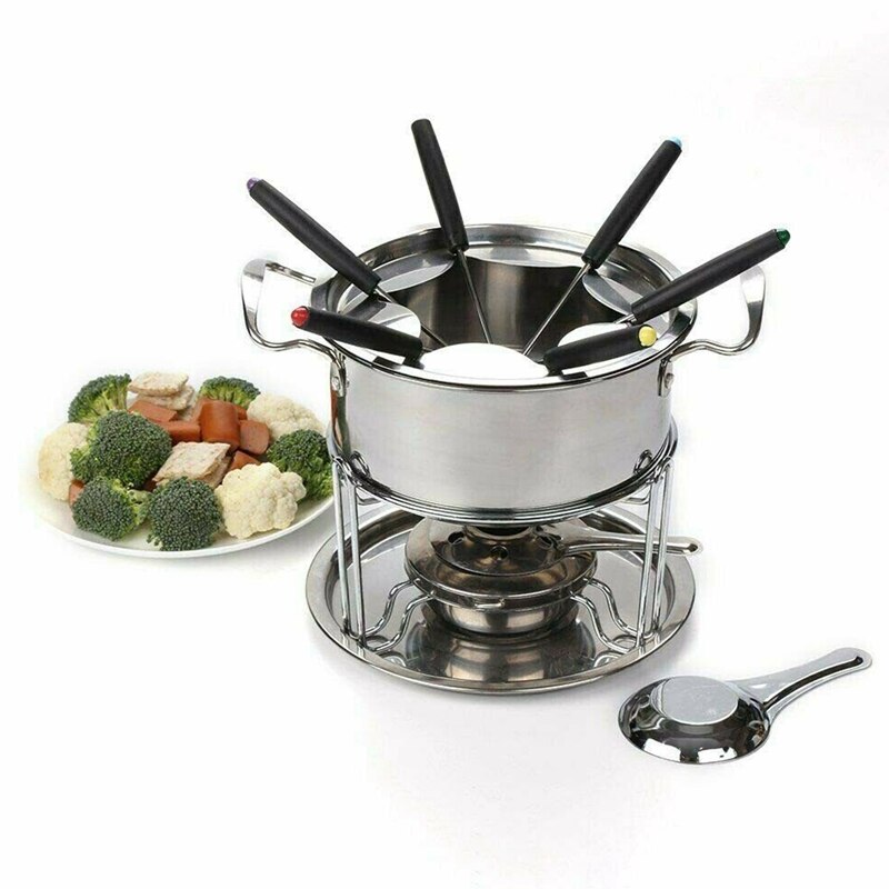 10-Piece Set Stainless Steel Cheese Ice Cream Chocolate Pot Fondue Set Kitchen Accessories for Home Buffet Party