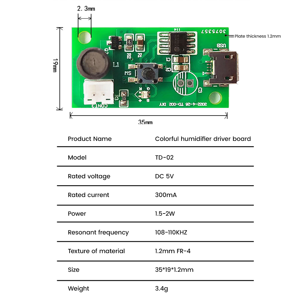DC3-12V USB Mini Humidificateur DIY Analyste Brumisateur et Pilote Circuit Imprimé Brumisateur Atomisation Film Atomiseur Feuille Mini Osccorporelle
