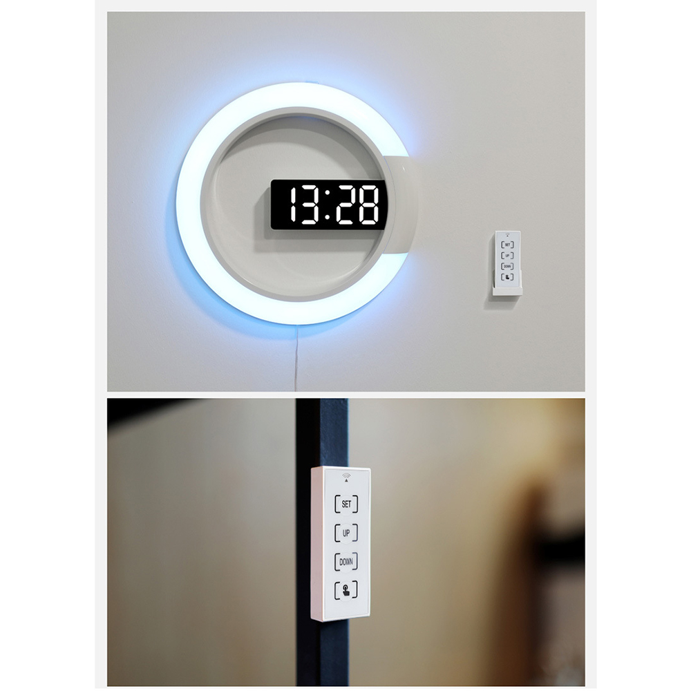 Multifunctional Clock Home Colorful Led Mirror Hollow Wall Clock Ring Light Thermometer Digital Alarm Clock