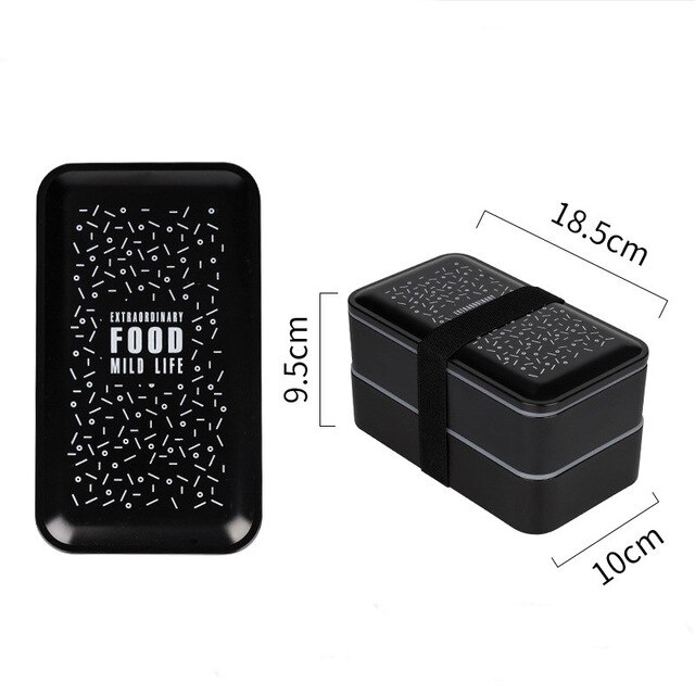 Double lunch box lunch box plastic breakfast dinner student food container black portable lunch box microwave heating 2000ml: Food