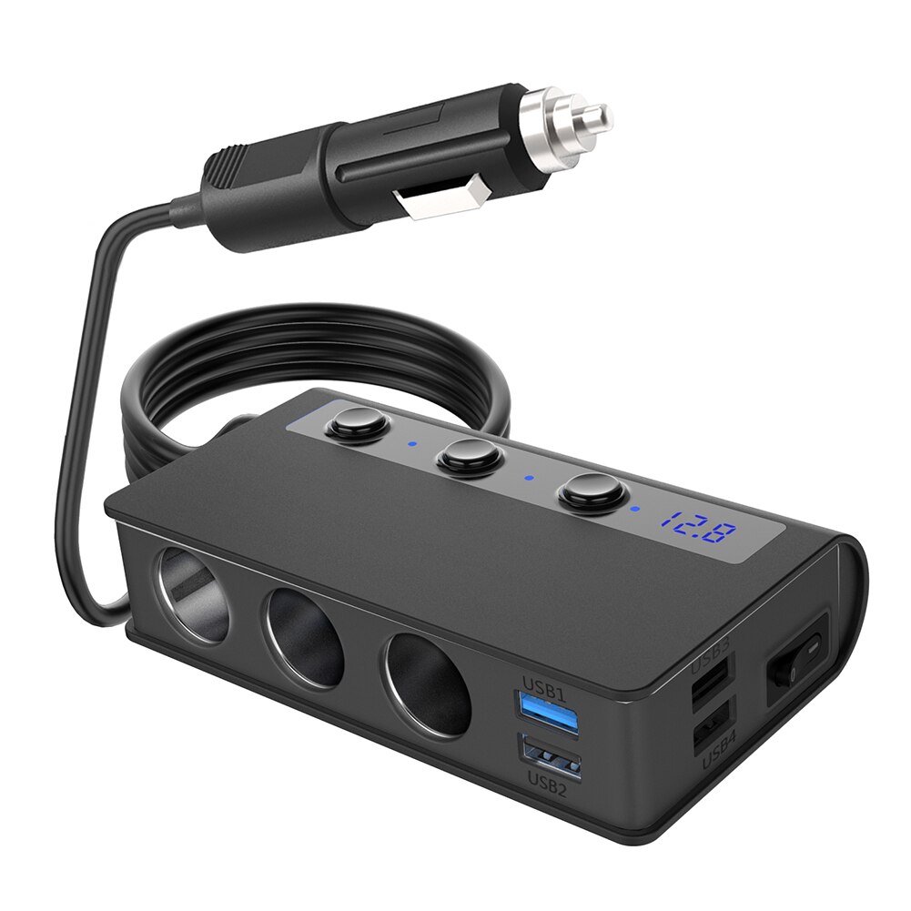 12V/24V Sigarettenaansteker 3 Socket 180W Op-Off Dc Power Auto Splitter Dc Power sigarettenaansteker Splitter Met 4 Port: Black