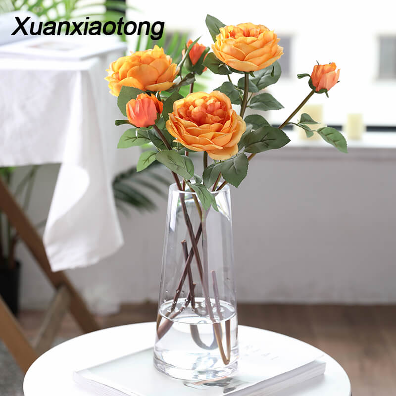 Xuanxiaotong 1 pcs 58 cm Yellow Silk Roses Flower Branch Long Stem Artificial Flowers for Wedding Decoration Fall Home Decor
