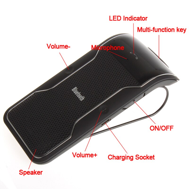 Trådløs sort bluetooth håndfri bilsæt højttalertelefon solskærmsklip 10m afstand til iphone smartphones med biloplader