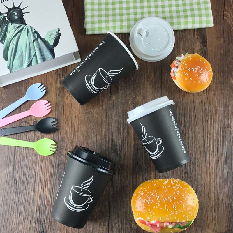 Disposable cup coffee paper cup milk tea cup with thick drink soy milk cup takeaway package cup with cover custom.