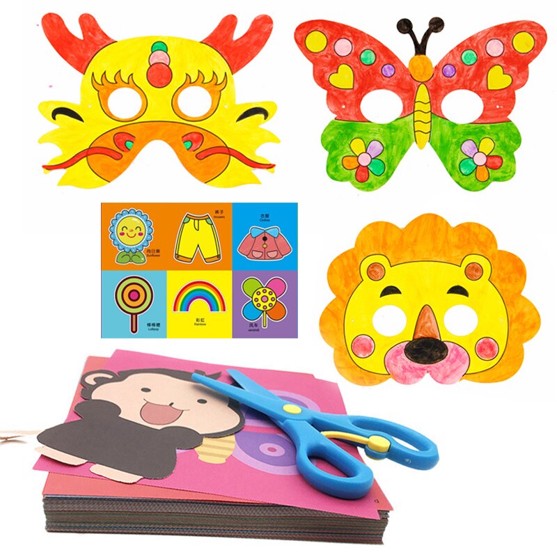 Handgemaakte Papier Gesneden Boek Cartoon Dier Schilderen Masker Kleuterschool Graffiti Art Ambachten Speelgoed Papier Speelgoed Voor Kinderen Leren Speelgoed
