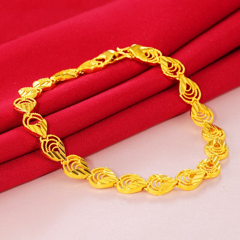 Pulseras de oro aluvial de Vietnam de 24k, cadena de cuentas de hojas de Color, joyería pulseras de mujer