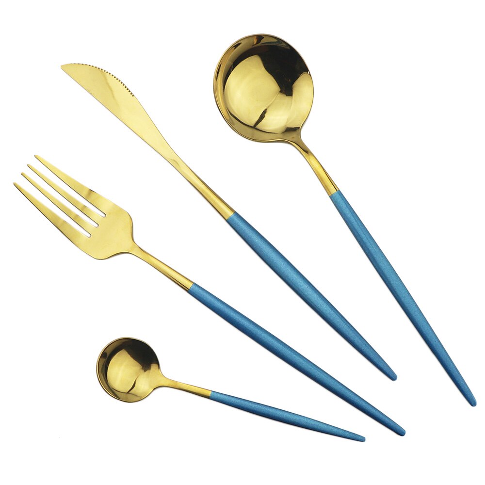 4Pcs/ Set 18/10 Stainless Steel Dinnerware Set Green Gold Flatware Cutlery Set Dinner Gold Knife Fork Spoon Silverware Set