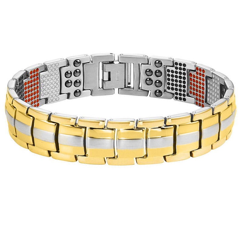 Pulsera magnética de acero inoxidable para hombre, brazalete negro puro 4 en 1 con imanes, iones negativos, germanio, salud, abeto, joyería: 2