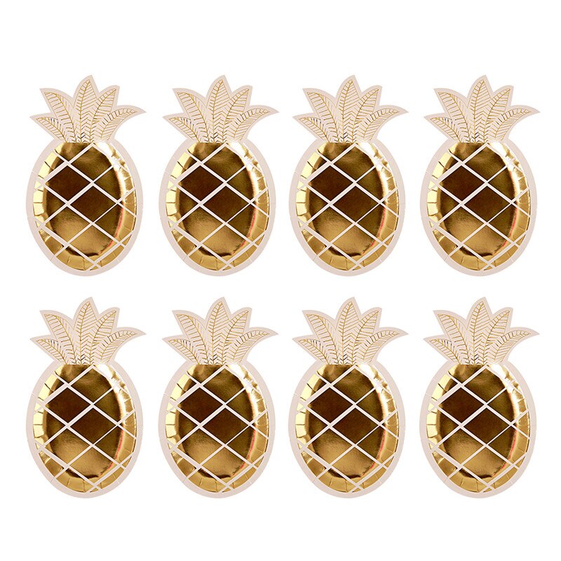 8 stks Gouden Wegwerp Ananas Papieren Borden Goudfolie Ananas eenmalige Platen Wedding Kid's Birthday Party Carnaval levert