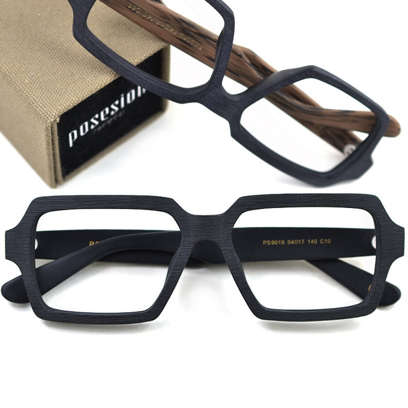 HDCRAFTER-monturas para gafas para hombre y mujer, monturas para gafas de madera cuadradas graduadas para Miopía