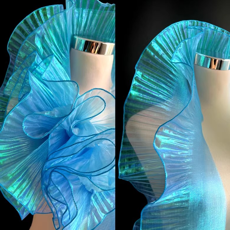 2 Meter Plissee Rüschen Organza Farbverlauf Spitzenbesatz 13 cm breit DIY Kleidung Spleißen Dekor Band Hochzeitskleid NäHenne Stoff: Geschützter Metall