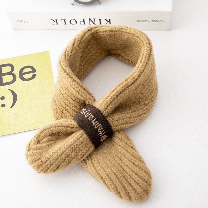 Winter baby scarf boys cross scarf winter and autumn knitted warm girls collar children scarf trend: Khaki