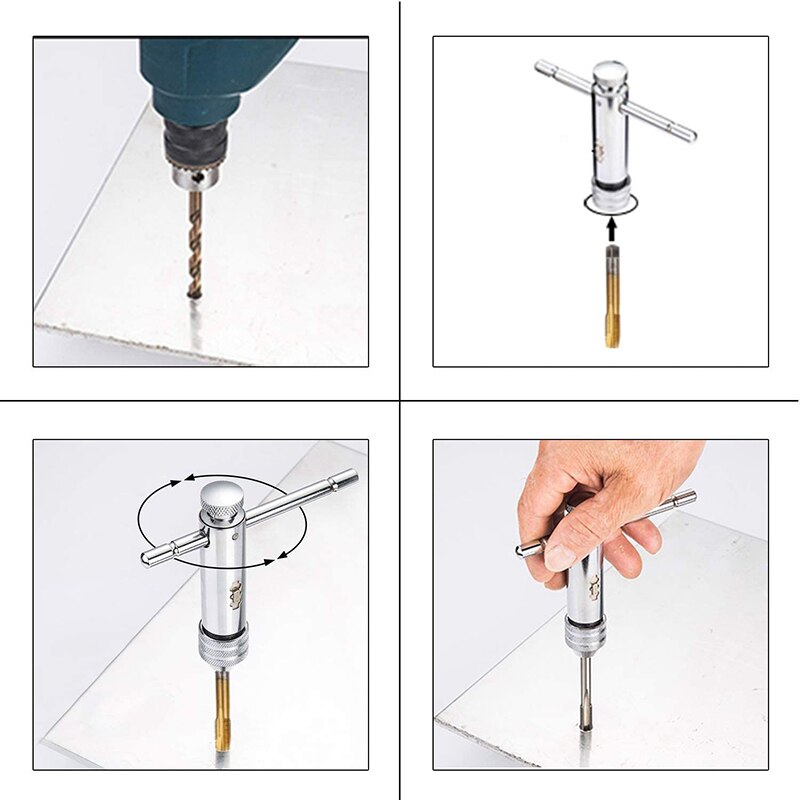 Adjustable M3-M8 Titanium Taps Set Machine Tap with Upgrade T-Handle Reversible Ratchet Wrench Tapping Tool Set