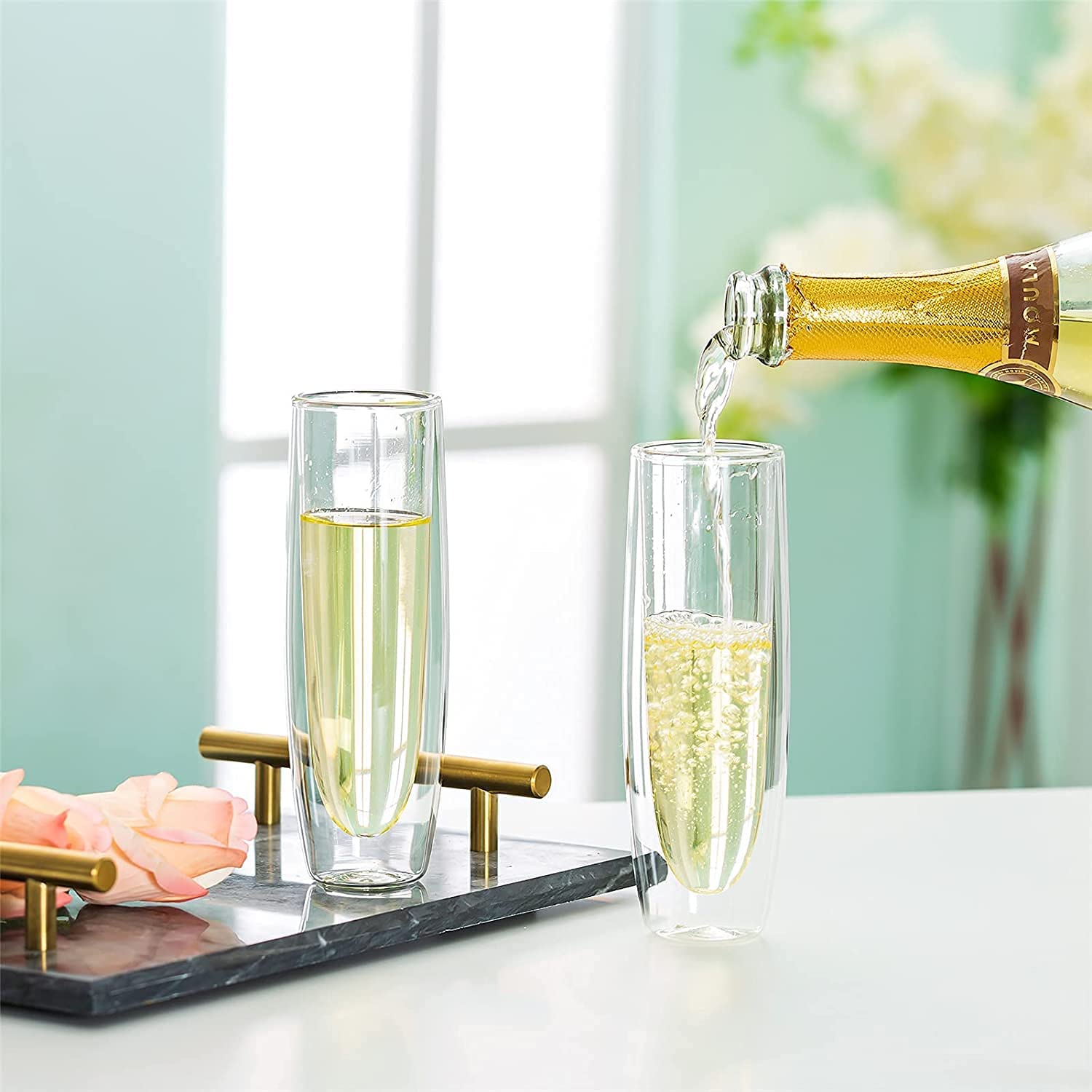 Stemless Champagne Flutes Crystal Glass Hand Blown Mimosa Glasses Cup Premium for Bridal Shower Party Wedding