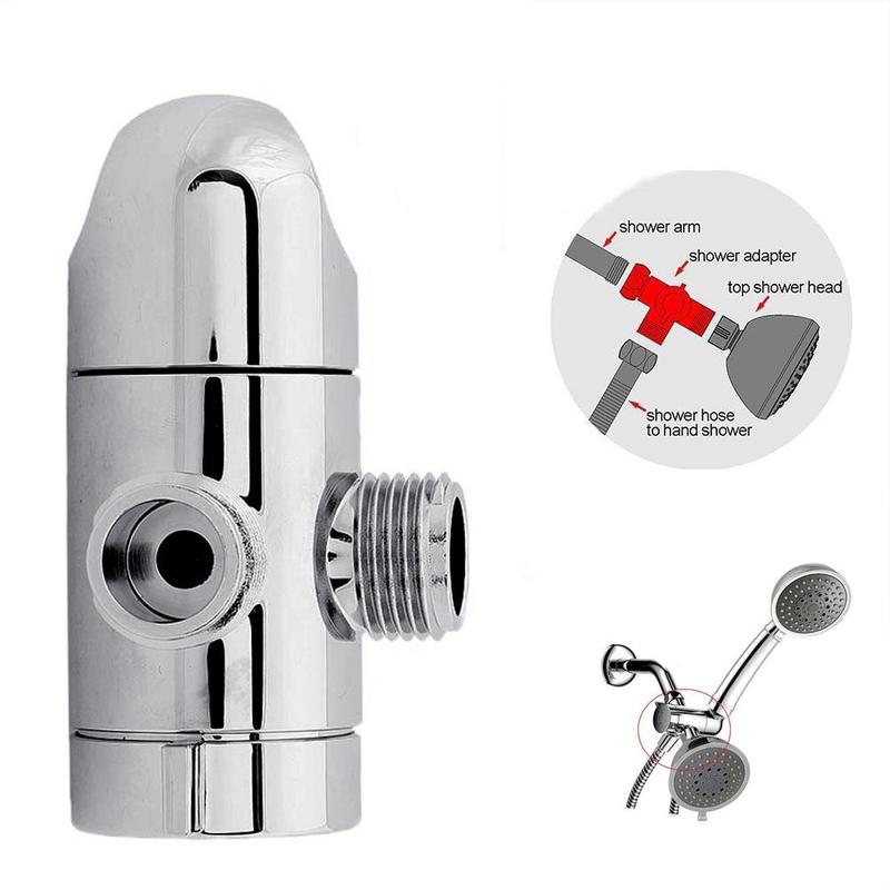 Krom 3-vägs T-koppling Duschhuvud Avledningsventil G1/2 Tre-funktionsbrytare Adapter Justerbar Duscharm Monterad