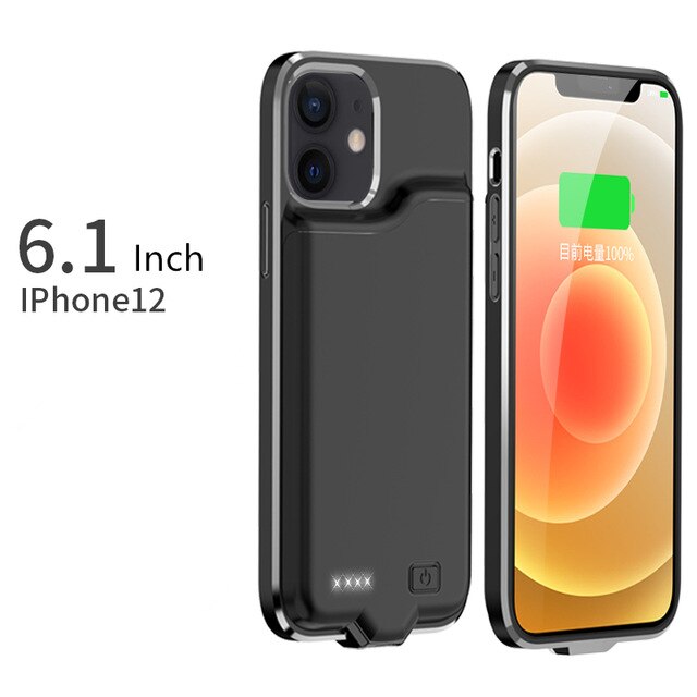 Custodia per caricabatterie per Apple iphone 12 custodia per telefono 6.1 pollici 5500mAH Anti caduta batteria portatile Cover posteriore in plastica: Black