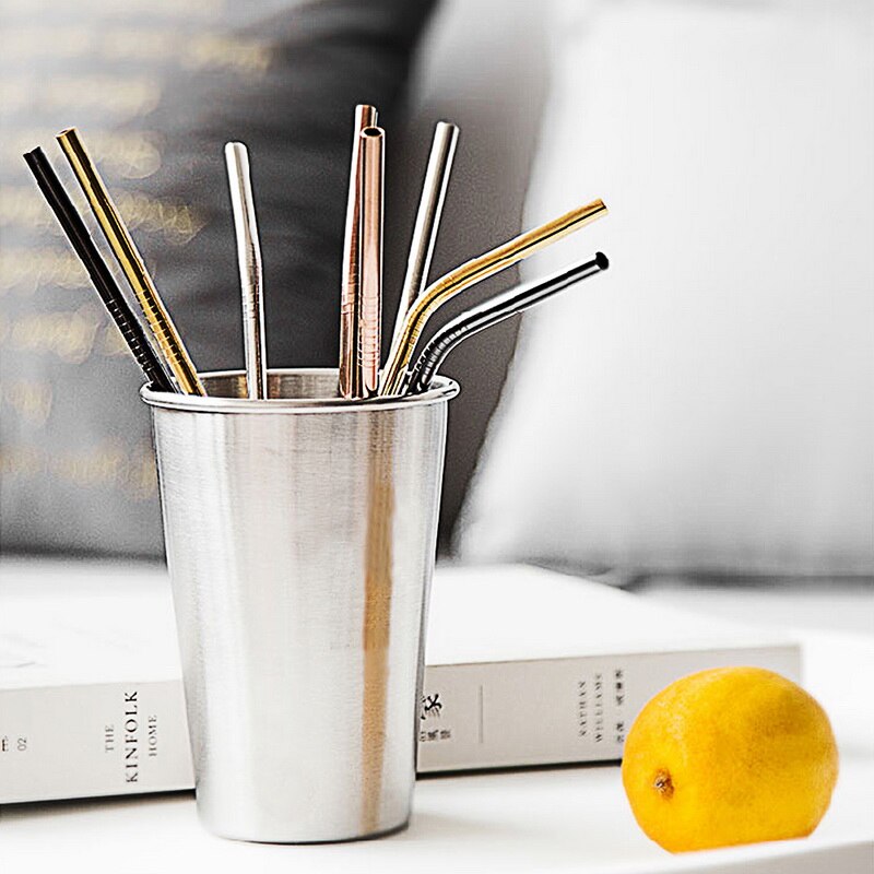 1/2/4pcs Stainless Steel Straw Reusable Metal Drinking Straw With Cleaner Brush For Home Party Barware Bar Accessories ^1