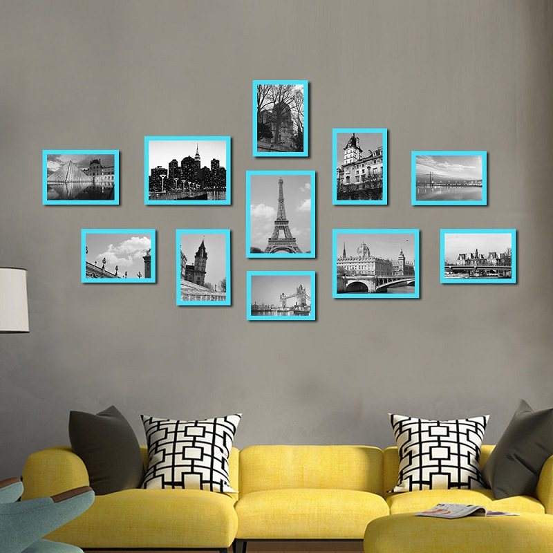 Moderne 11 stk væghængende fotoramme fotovægdekoration stue baggrund fotoramme boligindretning familiebilledvisning: Blå