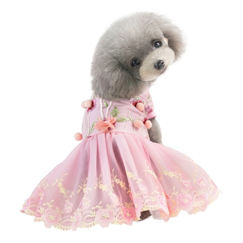 Hundetøj forår sommer kjole med broderi hvalpefest kjole roupa cachorro til små og mellemstore hunde: Lyserød / S