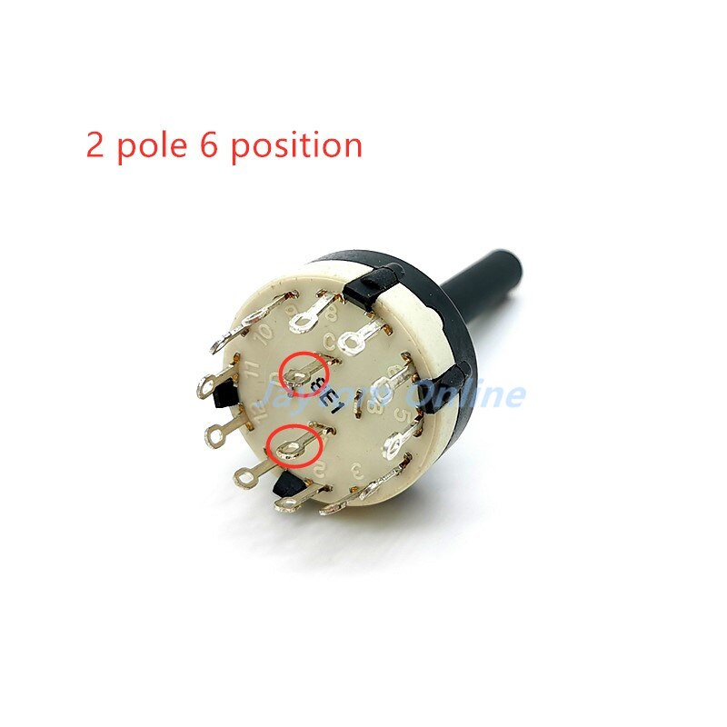 2pcs High SR26 Band Rotary Channel Selector Switch 1/2/3/4 Pole 12/6/4/3 Position Soldering Pins Handle Length 38MM: 2 Pole 6 Position
