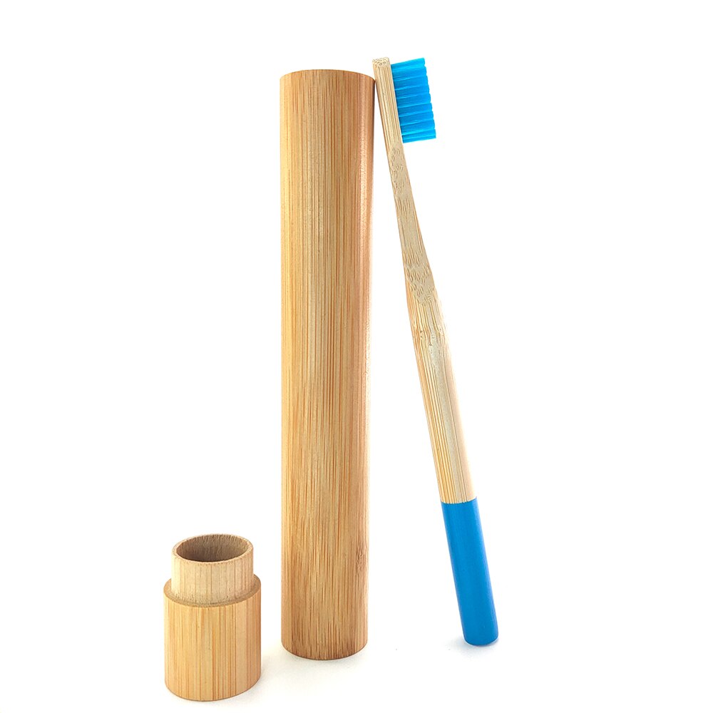 Degradable Bamboo Toothbrush with Natrual Bamboo Straw Case Eco-friendyly Portable Travle Toothbeush Set for Teeth care: Blue