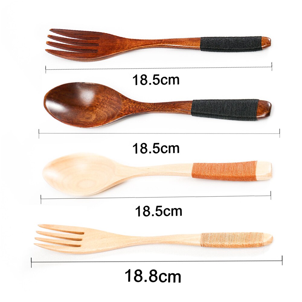 Bärbar servis sked &amp; gaffel trä bestick set tesked soppor redskap kök servis bestick matlagning verktyg för barn